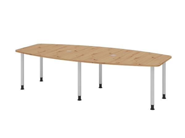 Hammerbacher Konferenztisch KT28C, 280 x 130 cm, Platte: Asteiche, 25mm dick, Sechs-Fuß-Gestell Silber, Rundrohr 6 cm, Arbeitshöhe 72-74 cm, VKT28C/R/S
