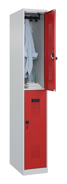 C+P Doppelstöckiger Spind Evolo PLUS, 2 Fächer, 1850x300x500mm, 7035/3000, Drehriegel, 049300-10 S10003