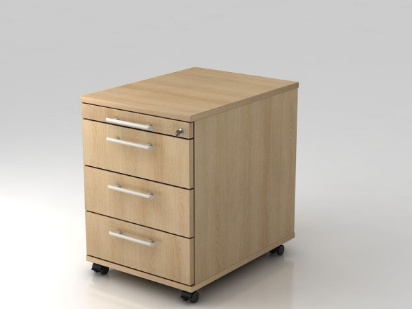 Hammerbacher Rollcontainer 58cm, 3 Schübe, Schloss Relinggriff Eiche, 42,8x58x59 cm, 1/3/3/3 HE, VAC30/E/E/RE