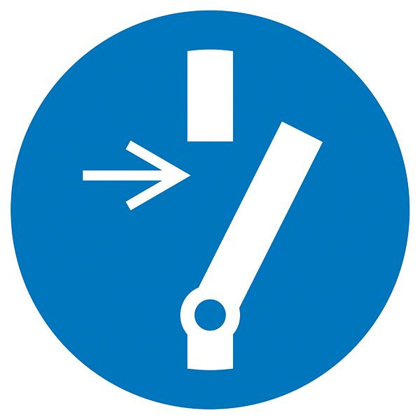 SafetyMarking Gebotsschild, Vor Wartung oder Reparatur freischalten, Ø 5 cm, Folie, selbstklebend, VE: 6 Stück/Bogen, 30.A7432