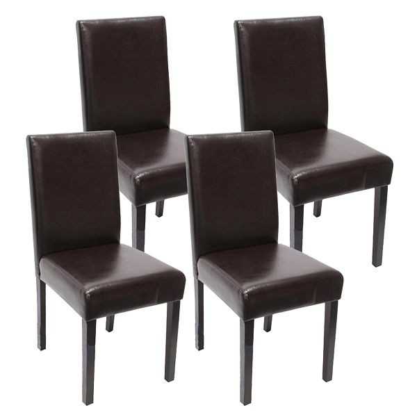 Mendler 4er-Set Esszimmerstuhl Stuhl Küchenstuhl Littau, Leder, braun dunkle Beine, 24481