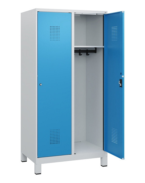 C+P Spind Evolo PLUS, Füße, 2 Abteile, 1630x800x500mm, 7035/5012, Zylinderschloss, 0490105-22 S10031