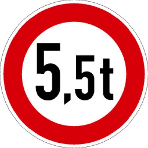 Schilder Klar Verkehrszeichen Verbot für Fahrzeuge über angegebenes Gewicht, 600x2 mm Aluminium 2 mm, reflektierend Typ I, 2620021