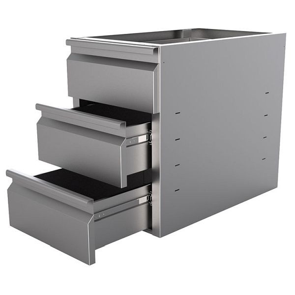 Gastro-Inox Edelstahl Schubladenschrank mit 3 Schubladen - Unterbaumodul, 400x680x550mm, geeignet für Tische mit einer Tiefe von 70 cm, 301.704