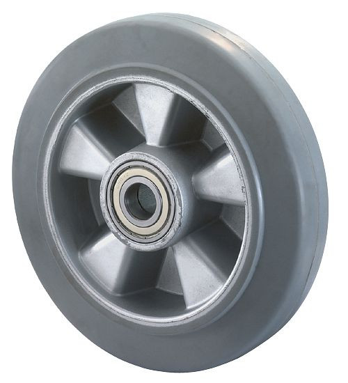 BS Rollen Gummirad, Rad-Breite 50 mm, Rad-Ø 125 mm, Tragfähigkeit 220 kg, Elastik-Reifen grau, Radkörper Aluminium, Kugellager, B83.125