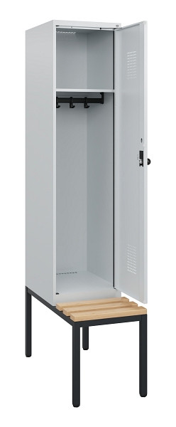 C+P Spind Evolo PLUS, 1 Abteil, 1950x400x815mm, 7035/7035, Drehriegel, Sitzfläche Holz, Sitzbank, 0490505-12 S10013