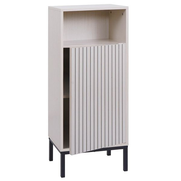 Mendler Kommode HWC-O42, Badezimmerkommode Badschrank Schrank mit 1 Tür, 3 Staufächer, MDF Melamin 98x39x30cm, Holzoptik beige, 112178