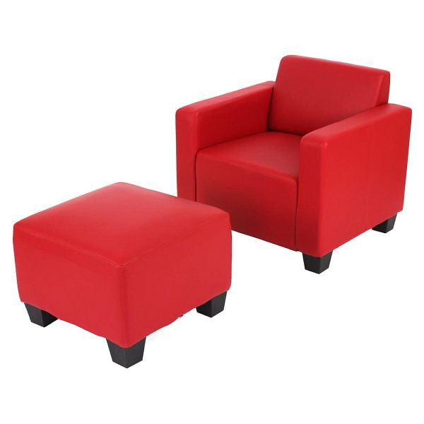 Mendler Modular Sessel Loungesessel mit Ottomane Lyon, Kunstleder, rot, 21707+21704