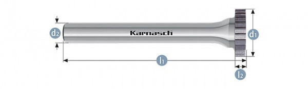 Karnasch Hartmetall-Frässtift unbeschichtet RIMshape/HP-2 d1= 25 / l2= 5,2 / d2= 8 / l1= 50mm, 114011015