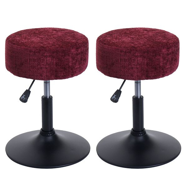 Mendler 2er-Set Hocker HWC-C22, Sitzhocker, höhenverstellbar drehbar Ø 37cm Stoff Chenille (465g/m²) FSC®, bordeaux, 108887