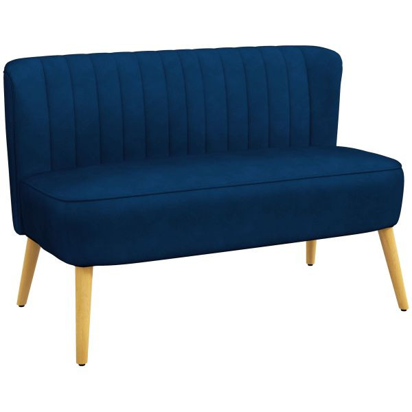 HOMCOM 2-Sitzer Sofa Zweisitzer, Loveseat mit Leinenoptik, Holzbeine, Blau, 833-524V05DB