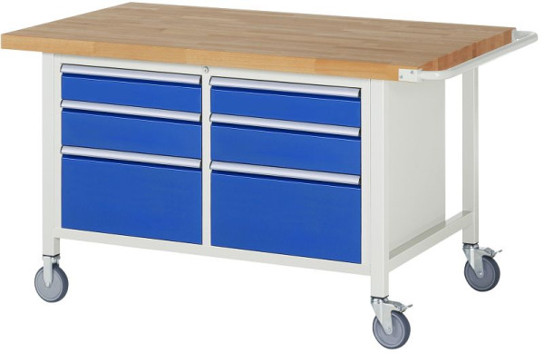RAU Fahrbare Werkbank 8000- Modell 8475, B1500xT900xH880-1080mm, Doppel-Unterbau-Container, li: 120, 150, 270mm, re: 120, 150, 270mm, 05-8475A2-159B4H.11