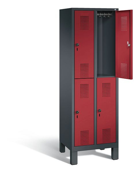 C+P Spind doppelstöckig Evolo, H1850xB610xT500mm, Farbe: Schwarzgrau / Rubinrot, 48310-20 S10180