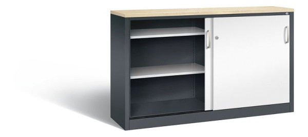C+P Sideboard mit Schiebetüren Acurado, H1000xB1600xT400mm, Farbe: Schwarzgrau / Verkehrsweiß, Bügelgriff, 2146-00 S10165
