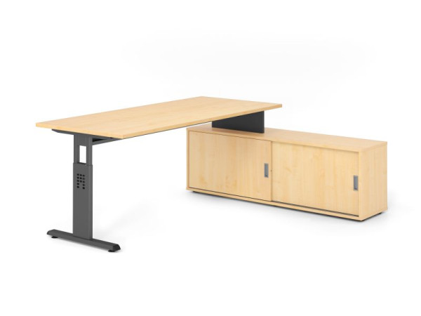 Hammerbacher Aufsatz-Schreibtisch OSE19, 180x80cm, Platte: Ahorn, 25mm dick, T-Fuß Gestell Graphit, Ahorn, VOSE19SB/3/G/3/3