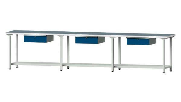 ANKE Werkbänke Arbeitstisch, Modell 103, 4050 x 700 x 890 mm, RAL 7035/5010, UBP 40 mm, 400.541