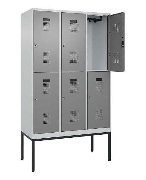C+P Doppelstock-Spind Evolo PLUS, Gestell, 6 Fächer, 2120x1200x500mm, 7035/0004, Zylinderschloss, 0493307-32 S10041