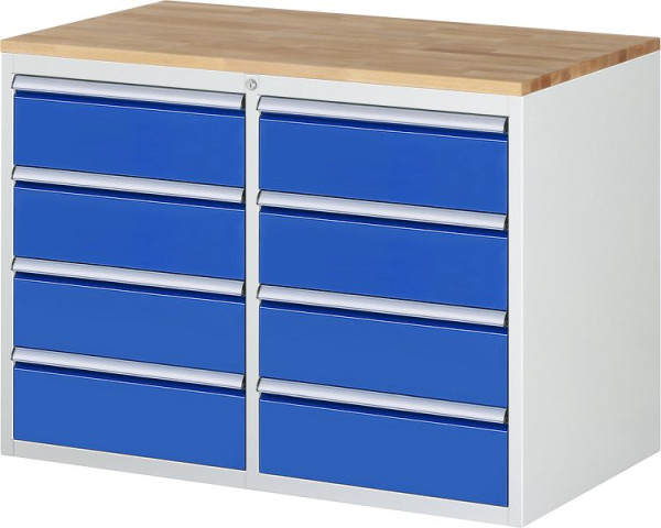 RAU Schubladenschrank Serie 7000, B1145xT650xH825mm, Schubladen: links: 4xH180mm, rechts: 4xH180mm, Buche-Massiv-Arbeitsplatte, 03-LL5.1.1A-B.11