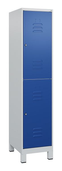 C+P Doppelstöckiger Spind Classic PLUS, Füße, 1800x400x500mm, 7035/5010, Zylinderschlösser, 0803107-12 S10018
