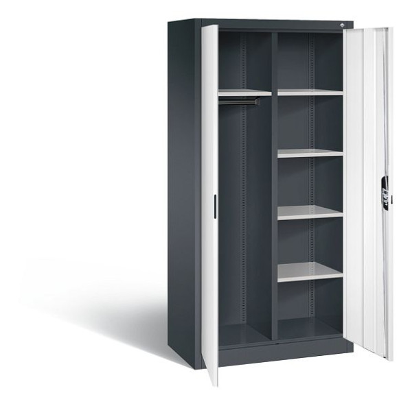 C+P Akten-/Garderobenschrank Acurado, H1950xB930xT500mm, Farbe: Schwarzgrau / Verkehrsweiß, Muldengriff, 5 OH, 9280-30 S10361