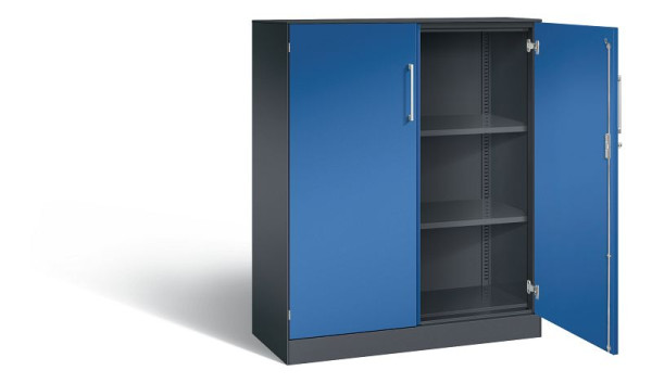 C+P Flügeltürenschrank Asisto, H1310xB1000xT435mm, Farbe: Schwarzgrau / Enzianblau, Bügelgriff, 3 OH, 141032-000 S10197