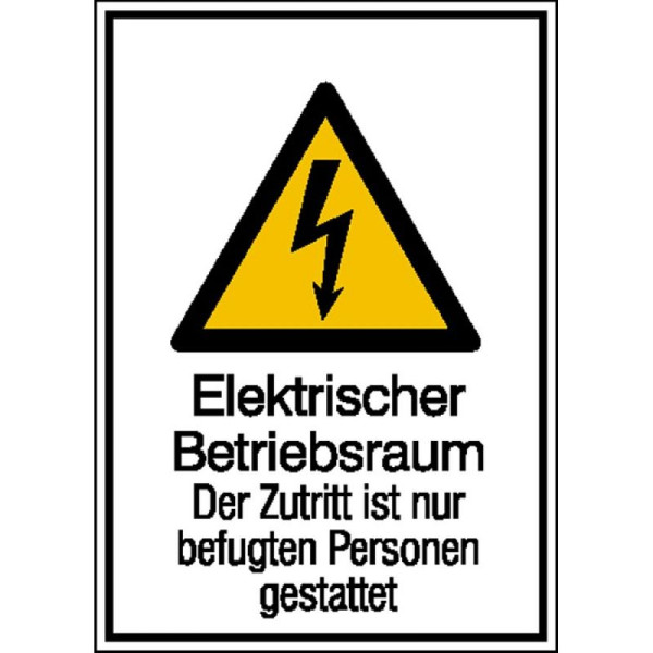 Stein HGS Elektrokennzeichnung/Kombischild mit Warnzeichen und Zusatztext, Elektrischer Betriebsraum, 131 x 185 mm / Aluminium, hart, 51.1243