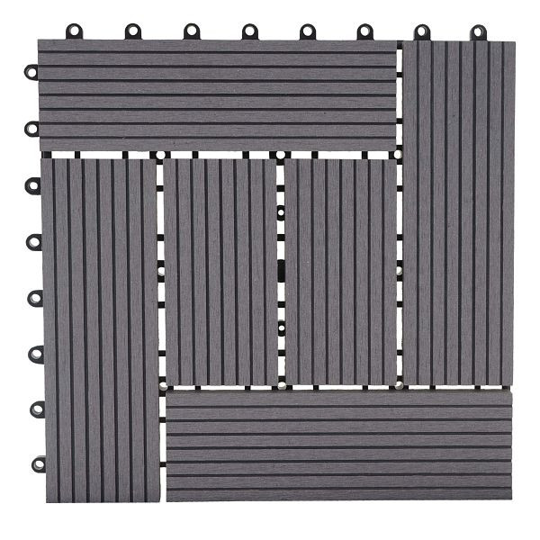 Mendler WPC Bodenfliese Rhone, Holzoptik Balkon/Terrasse, 11x je 30x30cm = 1qm, Premium, grau versetzt, 57949