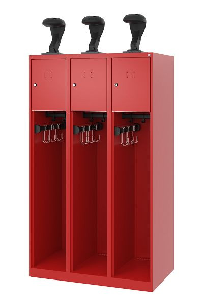 C+P Feuerwehrspind Evolo, Modell YOUNGSTER, 3 Abteile, H1530xB900xT500 mm, Feuerrot, Helmhalter, 0490015-30 S10005
