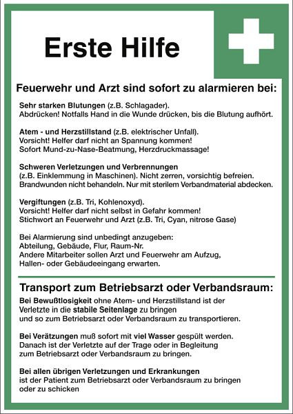 Moedel Erste-Hilfe-Tafel, Kunststoff, 297x420 mm, 60429