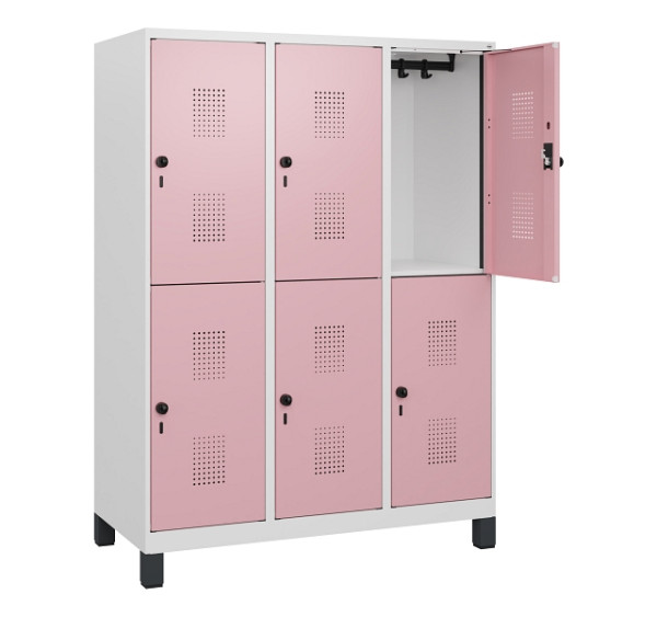 C+P Doppelstöckiger Spind Evolo PLUS, Füße, 6 Fächer, 1630x1200x500mm, 9016/3015, Drehriegel, 0493105-32 S10019