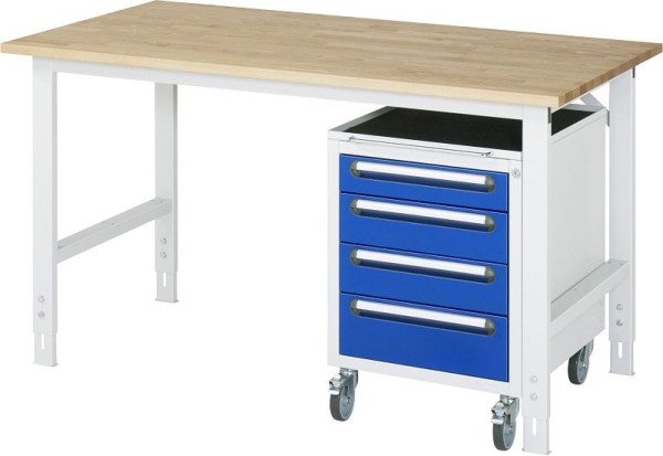 RAU Arbeitstisch Serie Tom (K-Modell 10), B1500 x T800 x H760-1080 mm, Buche-Massiv-Arbeitsplatte, Stärke 25 mm, 06-625B80-15-KM10.11