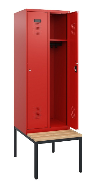 C+P Spind Evolo PLUS, 2 Abteile, 1950x600x815mm, 3020/3020, Zylinderschloss, Sitzfläche Holz, Sitzbank, 0490505-20 S10052