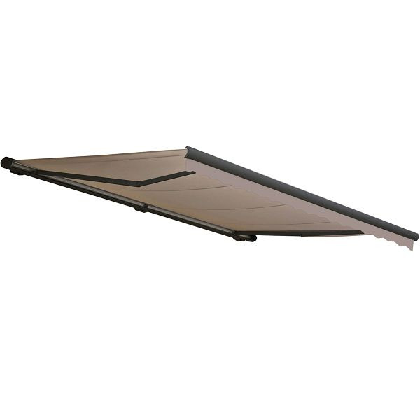 Mendler Elektrische Kassetten-Markise T122, Vollkassette Volant 4x3m, Polyester Sand, anthrazit, 58266+34295+58310+62474