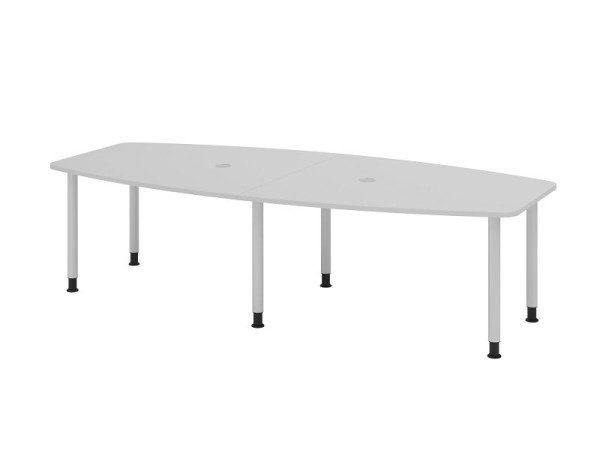 Hammerbacher Konferenztisch KT28C, 280 x 130 cm, Platte: Grau, 25mm dick, Sechs-Fuß-Gestell Silber, Rundrohr 6 cm, Arbeitshöhe 72-74 cm, VKT28C/5/S