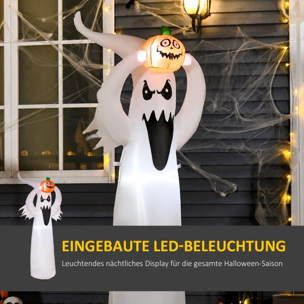 HOMCOM Halloween aufblasbares Gespenst 1,8 m Dekoration mit LEDs Weiß + Orange Polyester 80 x 40 x 180 cm, 844-235V90
