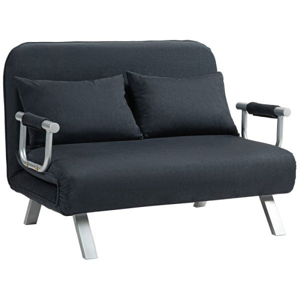 HOMCOM Schlafsofa, 5-fach verstellbar, Wildlederimitat, Stahlrahmen, inkl. Kissen, Schwarz, 833-042V00BK