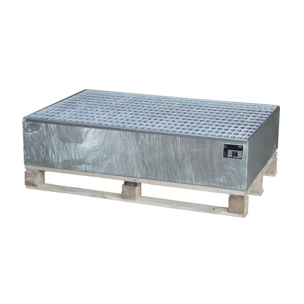 STEIN HGS Auffangwanne Serie 2000, 215 Liter, ohne Farbe, feuerverzinkt, Gesamthöhe 260 mm, feuerverzinkt, 2 x 200 Liter Fass, Gitterrost, 79194.0024