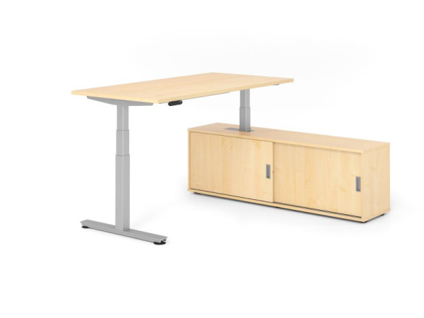 Hammerbacher Schreibtisch XDSM16, 160x80cm, Platte: Ahorn, T-Fuß Gestell Silber, Höhe: 63 - 127 cm, Ahorn, VXDSM16SB/3/S/3/3