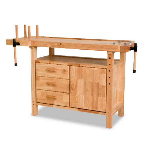 BAMATO Hobelbank aus Massivholz, 625 x 840 x 1380 mm, WORK-1380