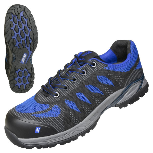 NITRAS PRO STEP, Sicherheitshalbschuhe, S1P, SRC, strapazierfähiges Textil, Größe: 43, Farbe: schwarz/blau, VE: 10 Paar, 7413-1022-43