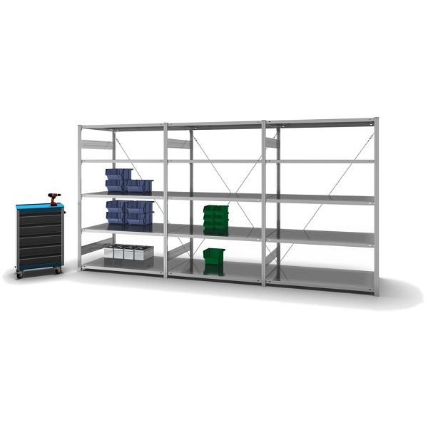 hofe Fachboden-Grundregal, 2000x800x1300 mm, 5 Fachebenen, verzinkt, 190 kg Fachlast, 1600 kg Feldlast, einseitige Bedienung, HZG20813XL