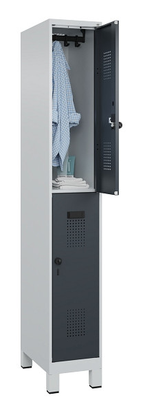 C+P Doppelstöckiger Spind Evolo PLUS, mit Füßen, 2 Fächer, 1950x300x500mm, 7035, RAL 7016 Anthrazitgrau, Drehriegel, 049310-10 S10012