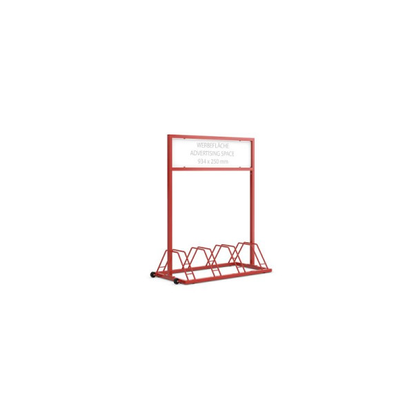 Stein HGS Werbe-Fahrradständer Typ EW 7004 mit Laufrollen, RAL 3000 feuerrot, ohne Digitaldruck, 24656-01