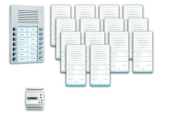 TCS Türkontrollsystem audio:pack AP für 14 Wohneinheiten, mit Außenstation PES 14 Klingeltasten, 14x Freisprecher ISW5031, Steuergerät BVS20, PAAF142/001