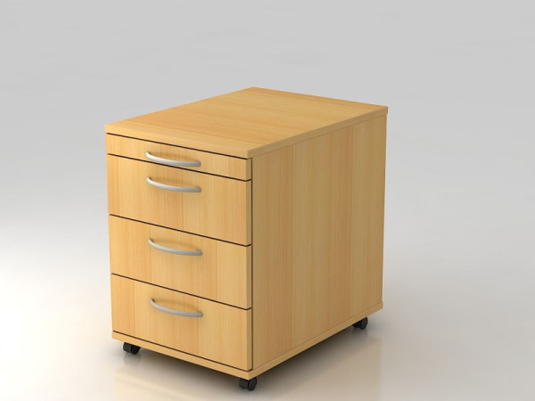 Hammerbacher Rollcontainer 58cm, 3 Schübe, Bogengriff Buche, 42,8x58x59 cm, 1/3/3/3 HE, V1606/6/6/BO