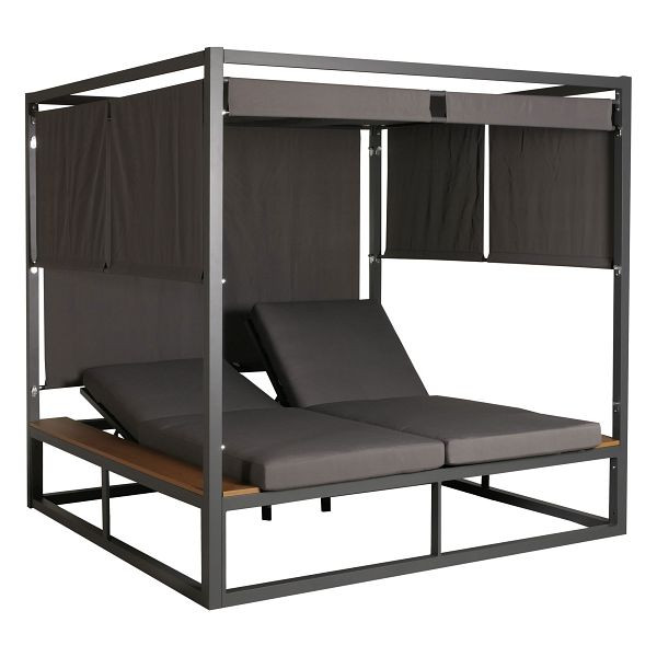 Mendler Aluminium Lounge-Gartenliege HWC-M63, Sonnenliege Bali-Liege Outdoor-Bett Daybed, 10cm-Polster 200cm, dunkelgrau, 104805