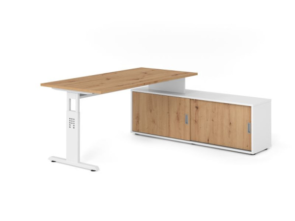 Hammerbacher Aufsatz-Schreibtisch OSE16, 160x80cm, Platte: Asteiche, 25mm dick, T-Fuß Gestell Weiß, Ahorn, VOSE16SB/R/W/W/R