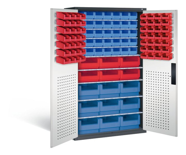 C+P Magazinschrank Serie 13, H1950xB1100xT535mm, Farbe: Schwarzgrau / Lichtgrau, Muldengriff, 130276-66 S10020