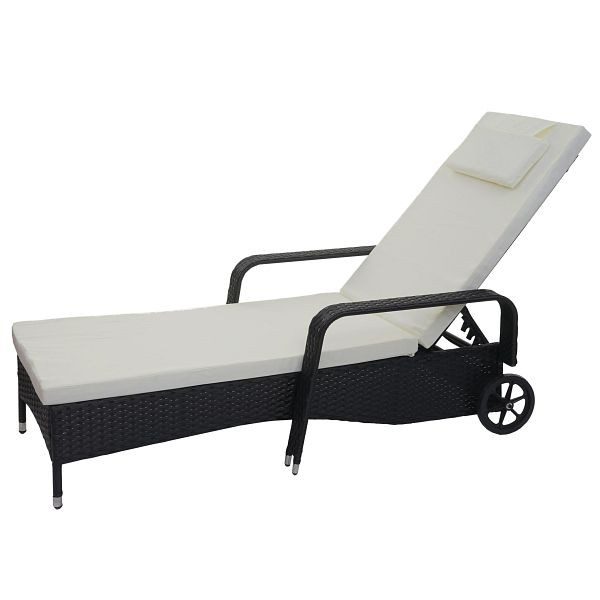 Mendler Poly-Rattan Sonnenliege Carrara, Relaxliege Gartenliege Liege, Alu, anthrazit, Kissen beige, 76172