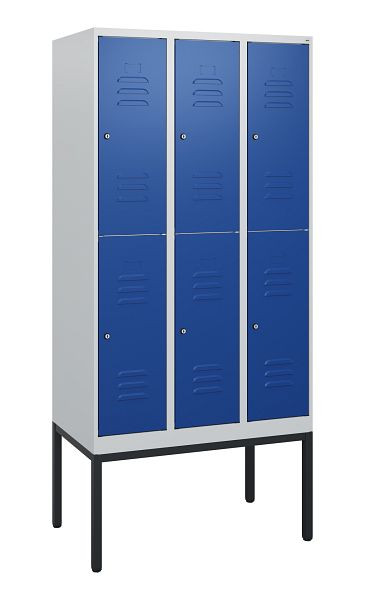C+P Doppelstöckiger Spind Classic PLUS, Gestell, 3 Abteile, 1950x900x500mm, 7035/5010, Zylinderschlösser, 0803305-30 S10033